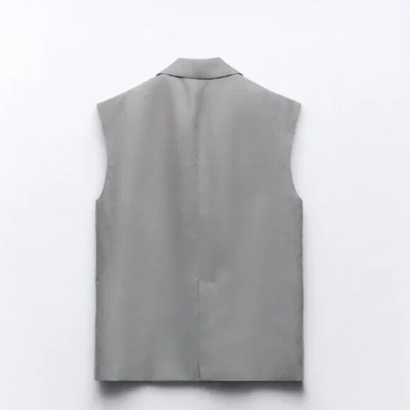 NWT ZARA 2 PIECES MATCH SET SUIT OVERSIZED LINEN BLEND VEST + FLARED PANTS GRAY - Picture 10 of 14